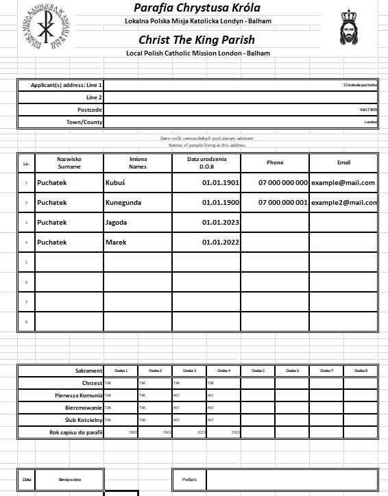 instrukcja wypełniania zapisu do parafii
